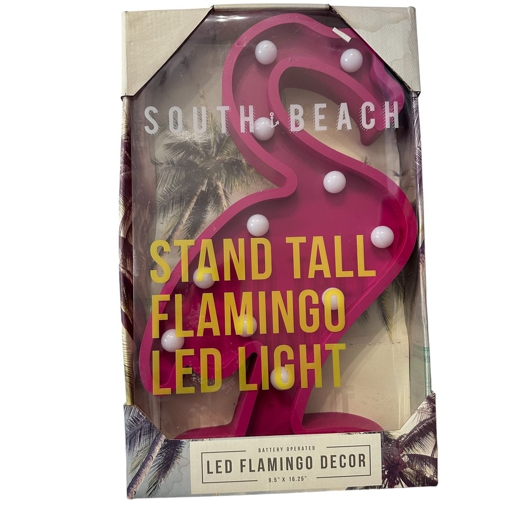 New in‎ Box South Beach Stand Tall Flamingo Decor LED Light 9.5" X 16.25"
